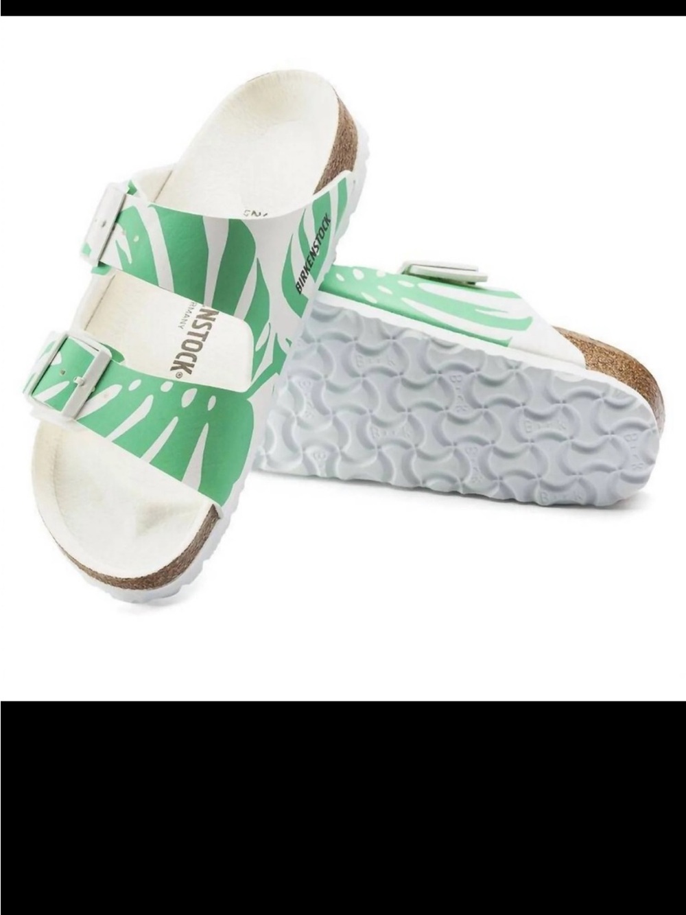 New Size 37 Narrow Birkenstock Arizona Monstera Bold In Jade White